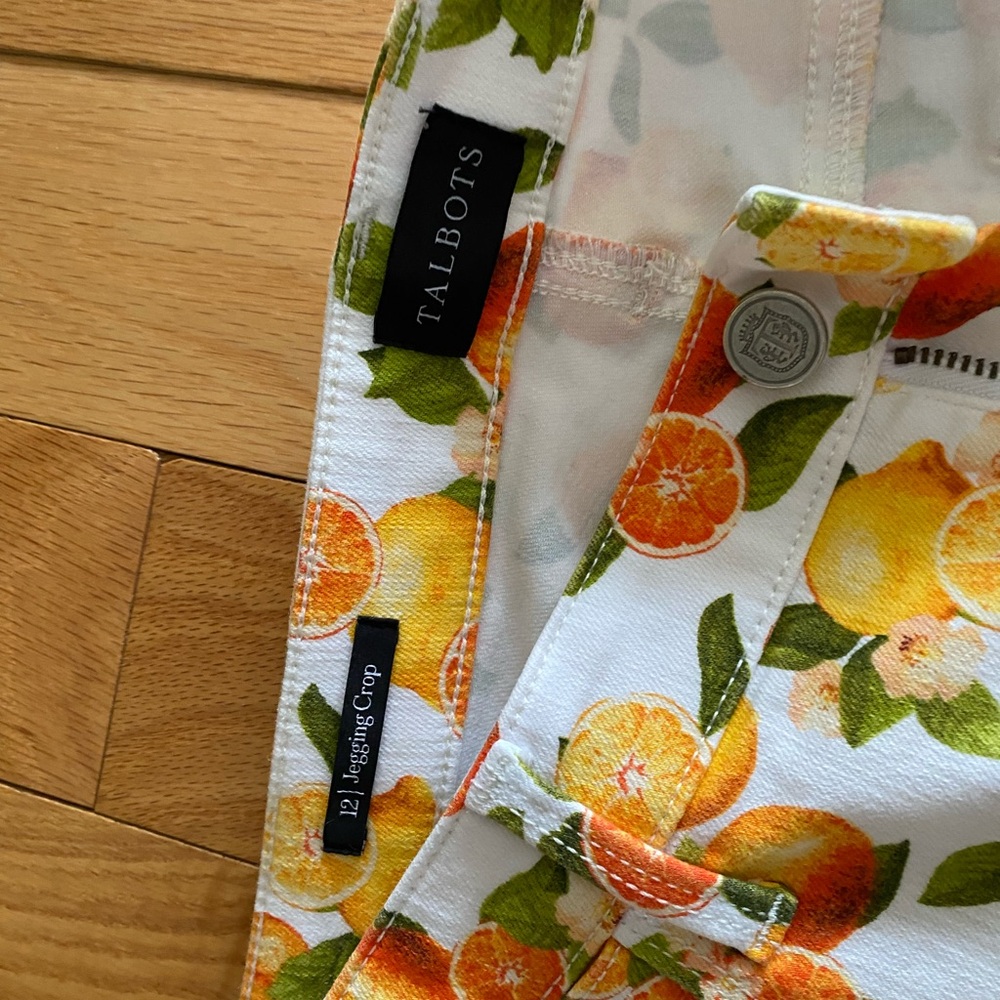Talbots Citrus Print Pants - White and Orange - Picture 4 of 6
